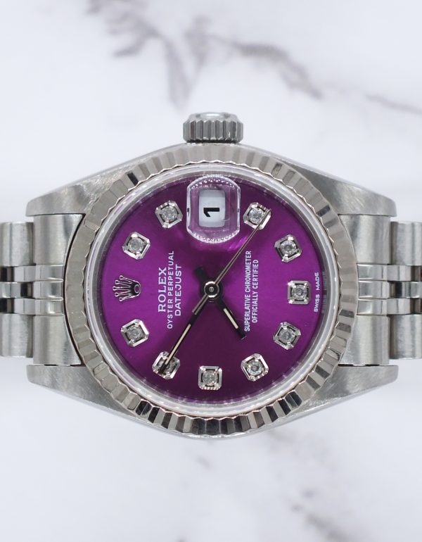 Ladies Rolex Datejust 26mm in Steel & Gold - Purple Diamond Dial – B+P - MINT! - Image 3