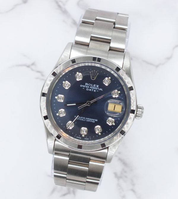 Gents 34mm Rolex Oyster Perpetual Date - Blue Diamond Dial - Image 3