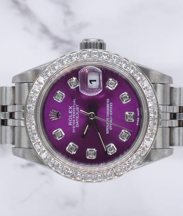 Ladies Rolex Datejust with PURPLE Diamond Dial & Bezel - Box and Papers - Image 3