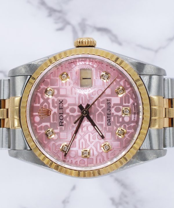 Gents Rolex Datejust 36mm with PINK Jubilee Diamond Dial - Box and Papers. - Image 3