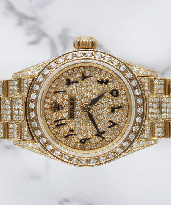 Stunning Ladies 18ct Gold Rolex Datejust - Full Diamond Dial, Bezel & Bracelet - Image 3