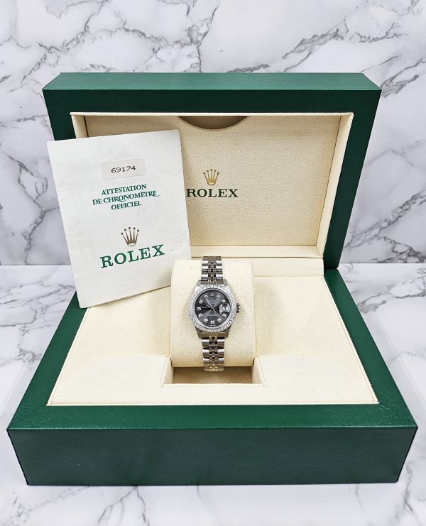Womens Rolex Datejust with Slate Grey Diamond Dial & Bezel - Box and Papers - Image 6
