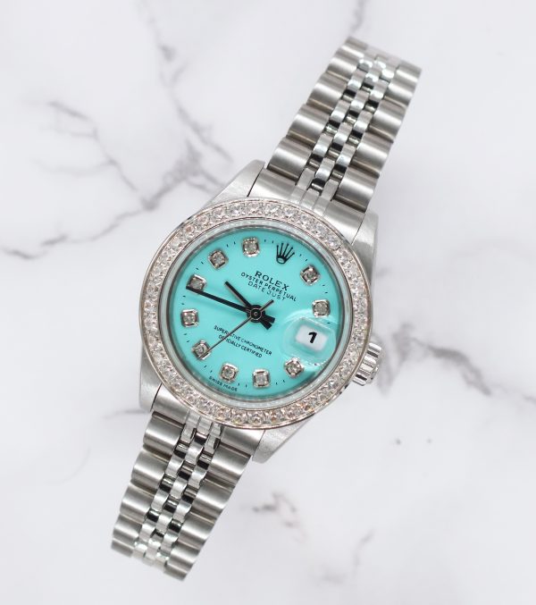 Ladies Steel & White Gold Rolex Datejust - Tiffany BLUE Diamond Dial & Bezel - Box / Papers. - Image 4