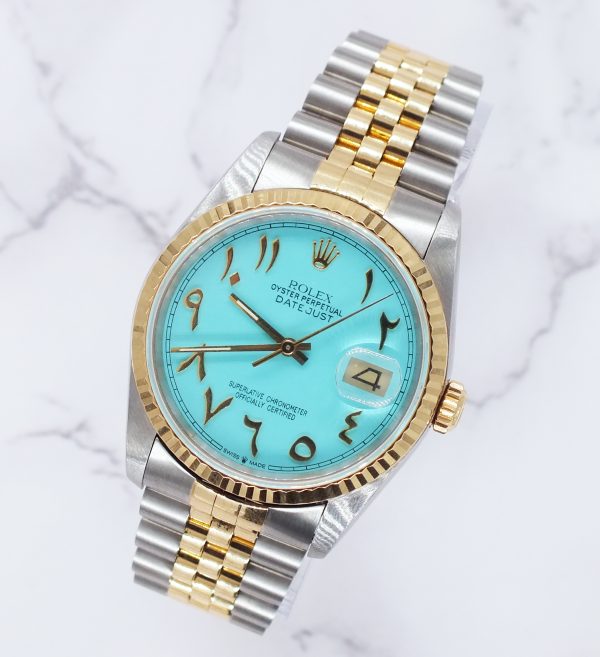Gents Steel & Gold Rolex Datejust with Tiffany Blue Arabic Dial - Box & Papers. - Image 4