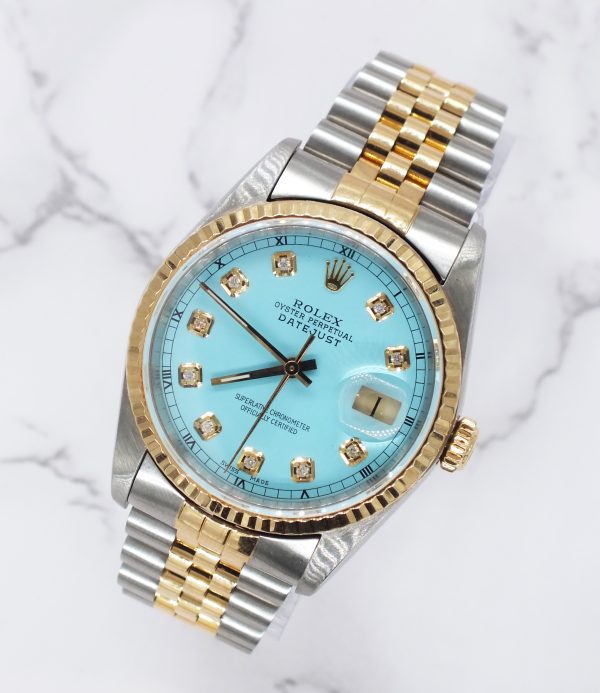 Gents Steel & Gold Rolex Datejust Tiffany Blue Diamond Dial with Box & Papers. - Image 4