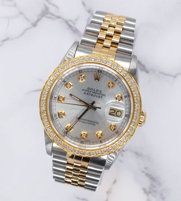 MINT! Mens Rolex Datejust - Silver Diamond Dial & Diamond Bezel - Box & Papers - Image 4