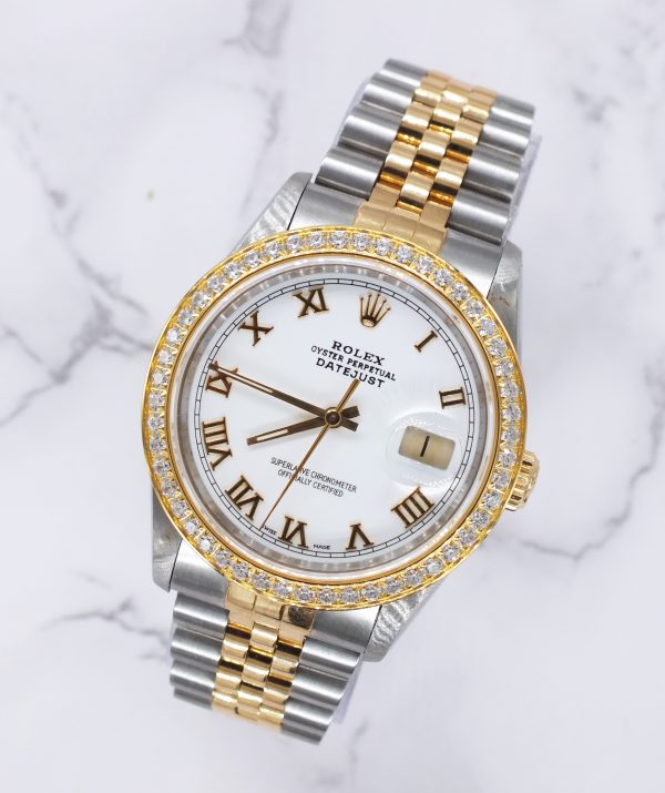 Gents Steel & 18k Gold Rolex Datejust with Roman Numeral Dial / Diamond Bezel. - Image 4