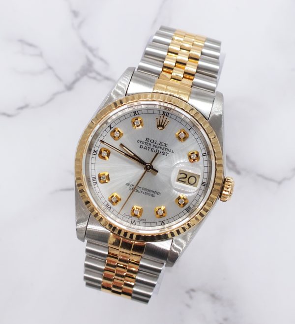 Mens Rolex Oyster Perpetual Datejust - Silver Diamond Dial - Box / Papers. - Image 4
