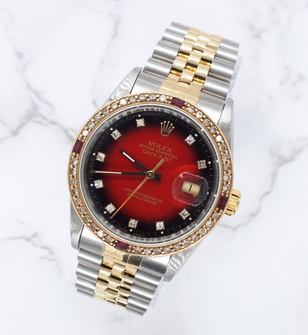 Gents Steel & Gold Rolex Datejust with RED Diamond Dial & Diamond / Ruby Bezel. - Image 4