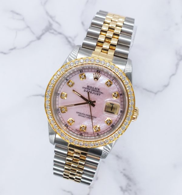 Gents Steel & Gold Rolex Datejust 16233, Pink MOP Diamond Dial with Box & Papers. - Image 4