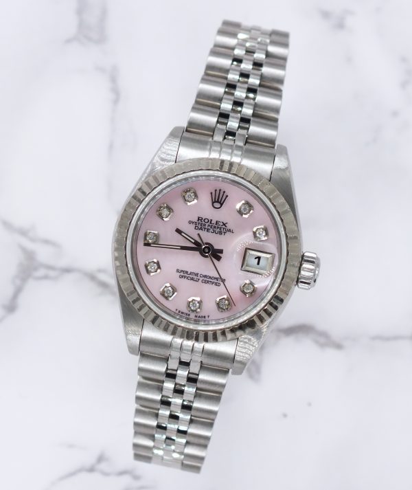 Ladies Steel & White Gold Rolex Datejust Pink - MOP Diamond Dial - Box & Paper - Image 4