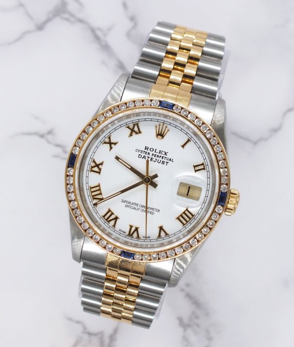 Stunning Gents Steel & 18k Gold Rolex Datejust with Roman Dial & Diamond Bezel. - Image 4