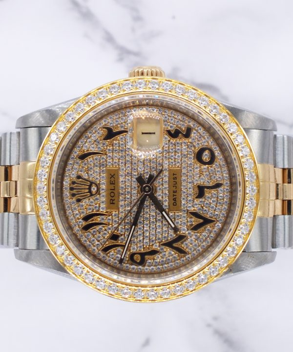 Gents Rolex Datejust in Steel & Gold with Pave Arabic Dial and Diamond Bezel - Image 3