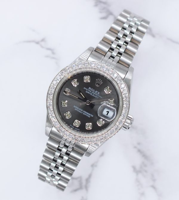 Womens Rolex Datejust with Slate Grey Diamond Dial & Bezel - Box and Papers - Image 4