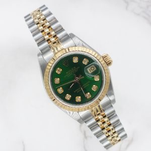 Beautiful Ladies Rolex Datejust with Green Diamond Dial – BOX & PAPERS
