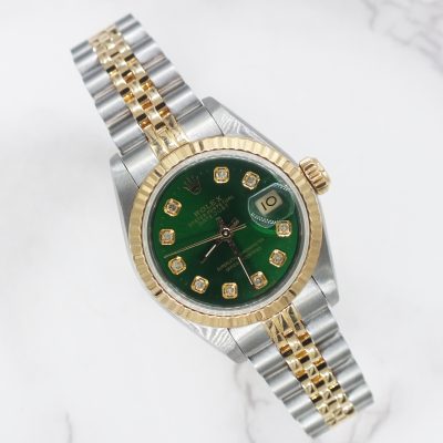 Beautiful Ladies Rolex Datejust with Green Diamond Dial – BOX & PAPERS