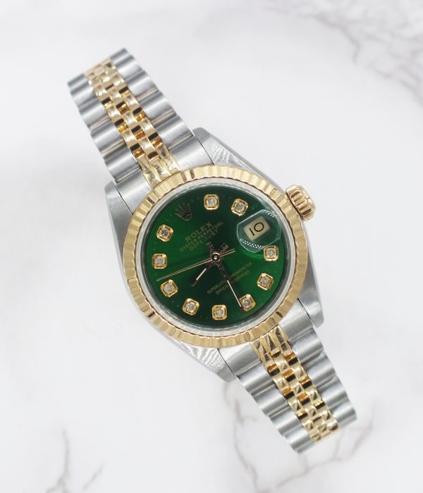 Beautiful Ladies Rolex Datejust with Green Diamond Dial – BOX & PAPERS