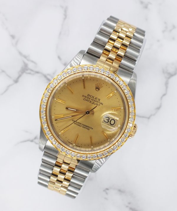 Mens Rolex Datejust in Steel & 18ct Gold with Diamond Bezel - Rolex Box & Papers - Image 4