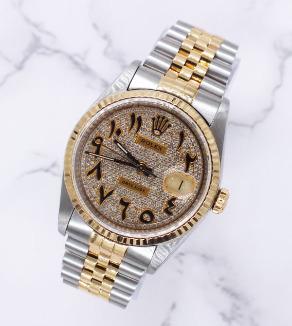 Gents Steel & Gold Rolex Datejust with Pave Arabic Diamond Dial - Box & Papers. - Image 4