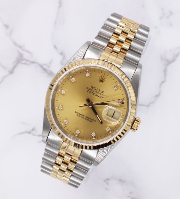 Gents Rolex Datejust in Steel & Gold with Factory Diamond Dial - Box / Papers. - Image 4