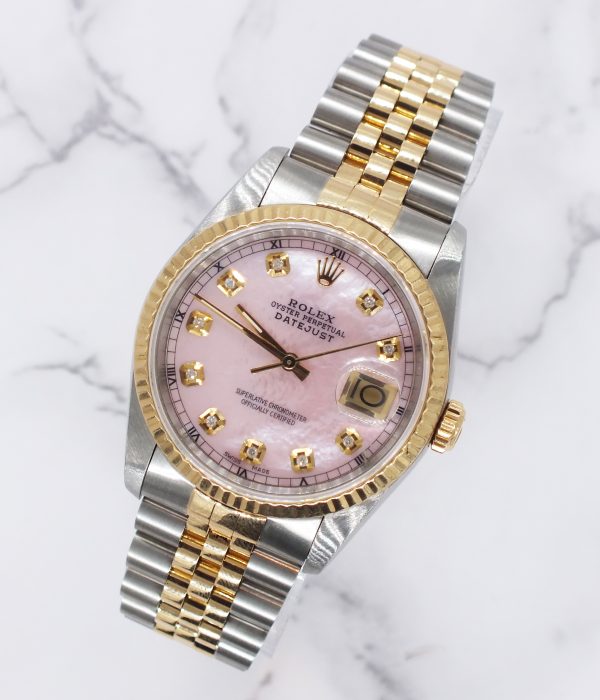 MINT Gents Steel & Gold Rolex Datejust Pink MOP Diamond Dial with Box & Papers. - Image 4