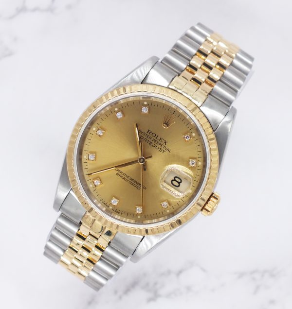 Gents Steel & Gold Rolex Datejust with Factory Diamond Dial - Box and Paper - Image 4