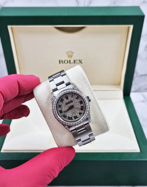 Ladies Rolex Oyster Perpetual 31mm with Pave Diamond Dial, Bezel & Shoulders. - Image 4