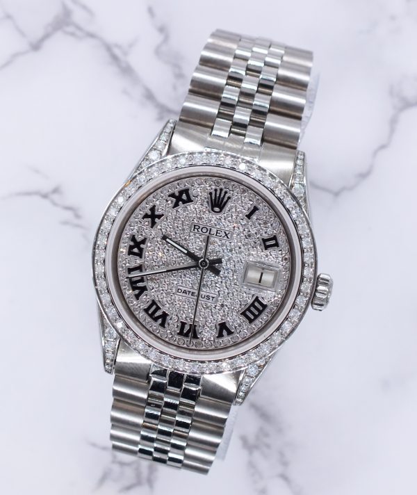 Gents Rolex Datejust 36mm with Pave Diamond Dial, Diamond Bezel and Shoulders. - Image 4