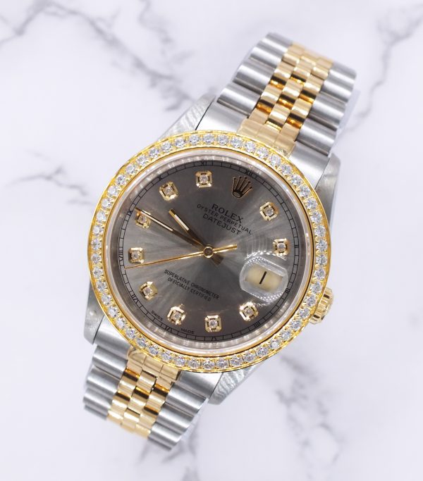 Gents Rolex Datejust with Grey Diamond Dial & Diamond & Bezel - Box & Papers. - Image 4