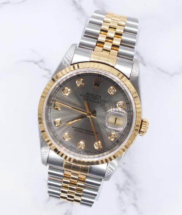 Mens Steel & Gold Rolex Datejust 36mm Slate Grey Diamond Dial - Box & Papers. - Image 4