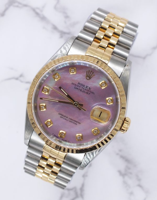Stunning Gents Rolex Datejust 16233 with Pink MOP Diamond Dial with Box & Papers - Image 4