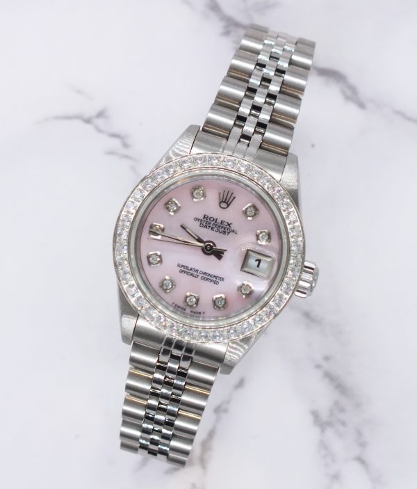 A Ladies Rolex Datejust with Pink MOP Diamond Dial & Bezel - Box and Papers. - Image 4