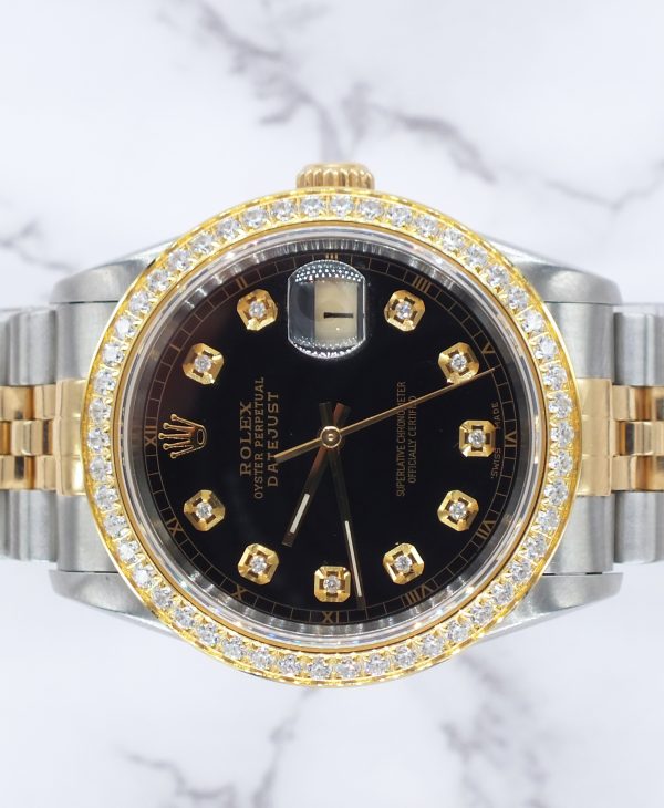 Gents Steel & Gold Rolex Datejust 16233 Black Diamond Dial & Bezel - Box & Paper - Image 3