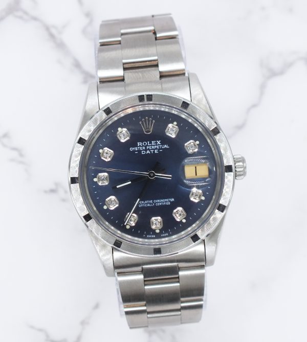 Gents 34mm Rolex Oyster Perpetual Date - Blue Diamond Dial - Image 4