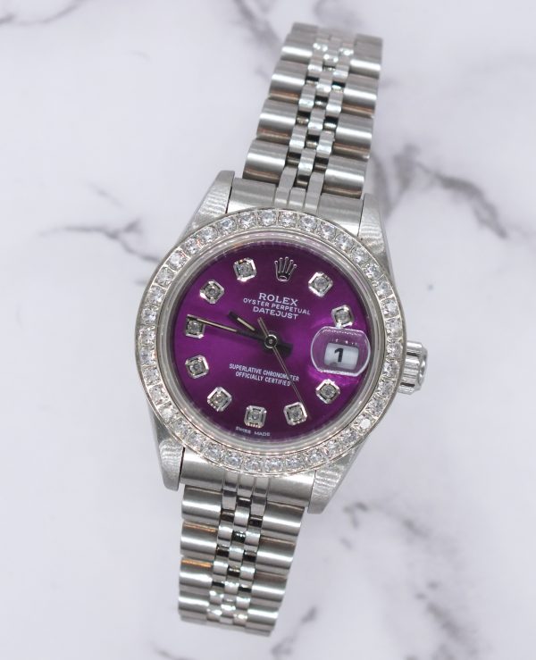 Ladies Rolex Datejust with PURPLE Diamond Dial & Bezel - Box and Papers - Image 4