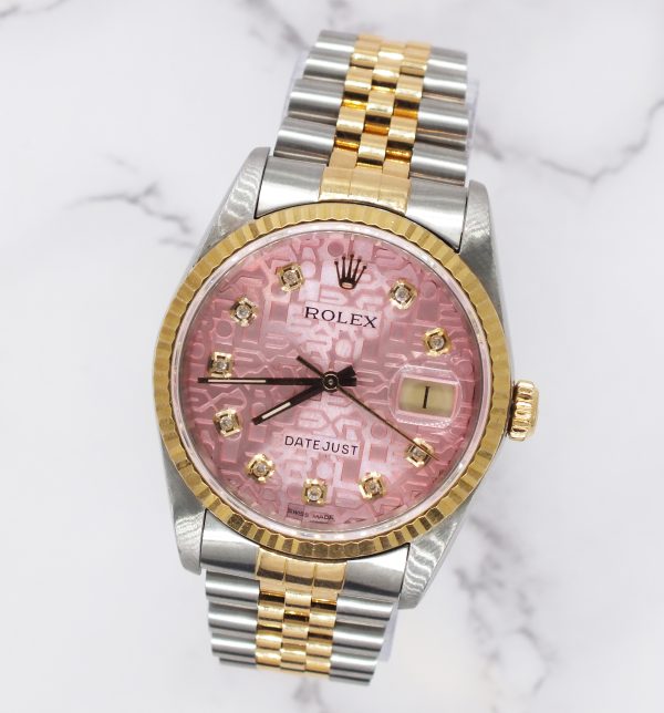 Gents Rolex Datejust 36mm with PINK Jubilee Diamond Dial - Box and Papers. - Image 4