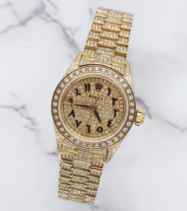 Stunning Ladies 18ct Gold Rolex Datejust - Full Diamond Dial, Bezel & Bracelet - Image 4