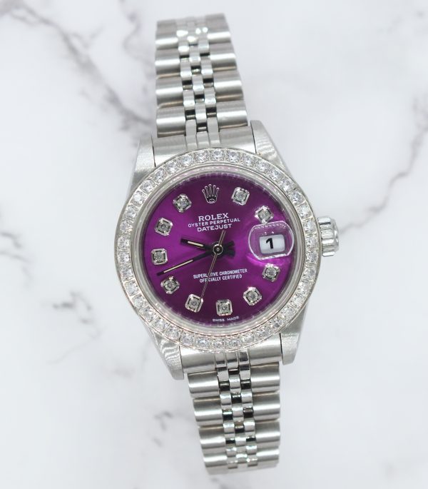 Ladies Rolex Datejust with PURPLE Diamond Dial & Bezel - Box and Papers - Image 5