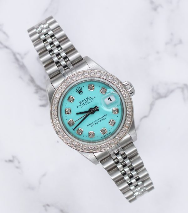 Ladies Steel & White Gold Rolex Datejust - Tiffany BLUE Diamond Dial & Bezel - Box / Papers. - Image 5