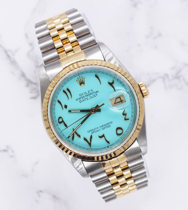Gents Steel & Gold Rolex Datejust with Tiffany Blue Arabic Dial - Box & Papers. - Image 5