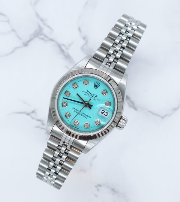 Ladies Rolex Datejust 26mm in Steel and Gold - Tiffany Blue Diamond Dial – Box & Papers. - Image 4