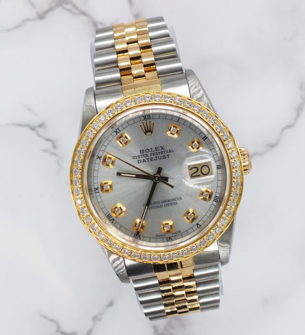 MINT! Mens Rolex Datejust - Silver Diamond Dial & Diamond Bezel - Box & Papers - Image 5