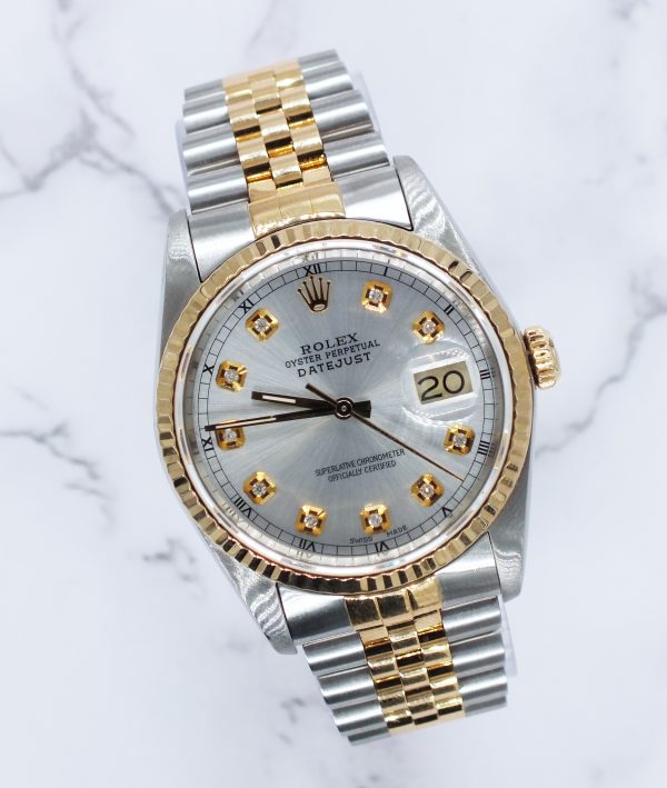 Mens Rolex Oyster Perpetual Datejust - Silver Diamond Dial - Box / Papers. - Image 5