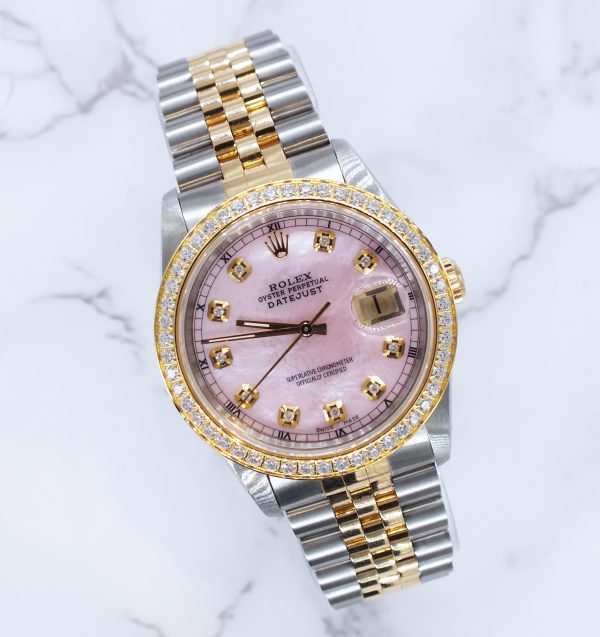 Gents Steel & Gold Rolex Datejust 16233, Pink MOP Diamond Dial with Box & Papers. - Image 5