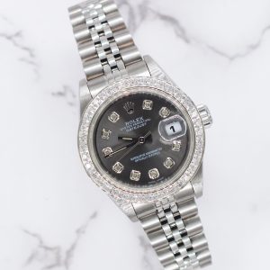 Womens Rolex Datejust with Slate Grey Diamond Dial & Bezel - Box and Papers