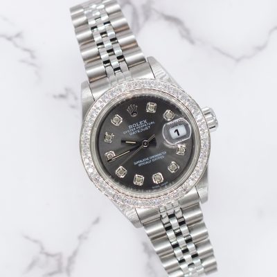 Womens Rolex Datejust with Slate Grey Diamond Dial & Bezel - Box and Papers