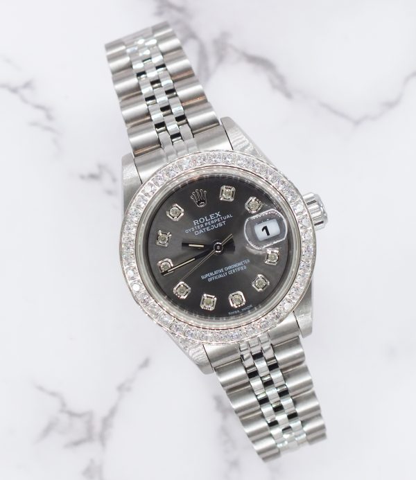 Womens Rolex Datejust with Slate Grey Diamond Dial & Bezel - Box and Papers