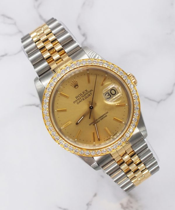 Mens Rolex Datejust in Steel & 18ct Gold with Diamond Bezel - Rolex Box & Papers - Image 5