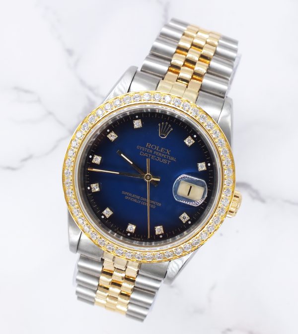 Mens Rolex Datejust - Factory BLUE Diamond Dial & Diamond Bezel - Box & Papers - Image 4