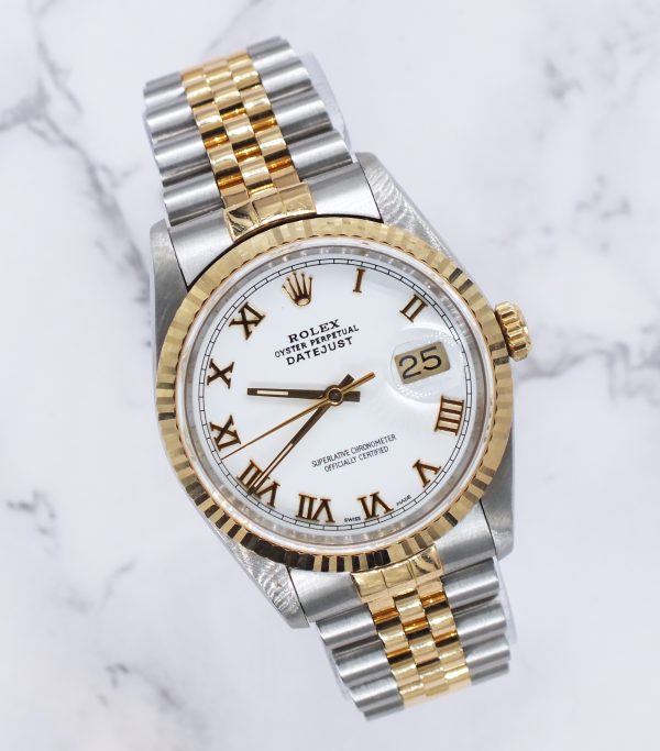 Gents Steel & 18k Gold Rolex Datejust with White Roman Numeral Dial, Box & Paper - Image 5